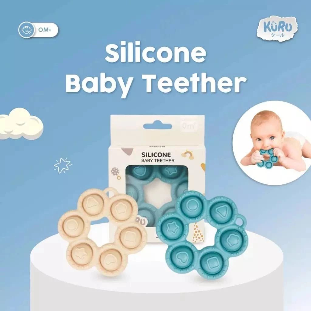 Kuru ST3 Baby Premium Silicone Teether (Biru) Silicone Baby Teether