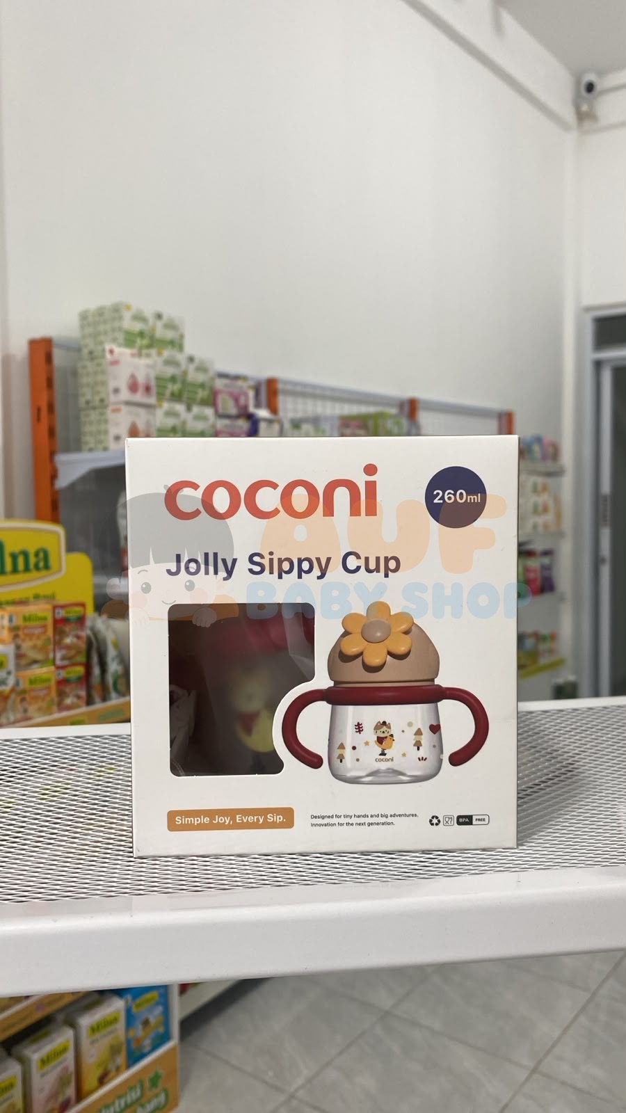 COCONI Jolly Sippy Cup 260mL BONUS Strap Teether / Pacifier | Botol Minum Bayi Anak Bahan Dengan Sedotan Pemberat PP BPA FREE - RED