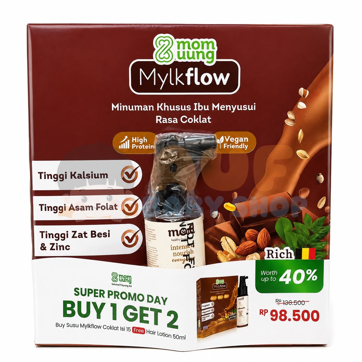 Mom Uung Bundling - Susu Coklat 15 Sachet V2 + Free Hair Lotion 50ml + Sticker Bundling