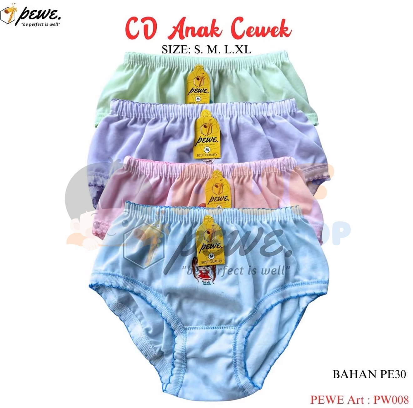 Celana Dalam (M 3-4 Tahun ) 1 Lusin 12 Pcs Anak Cewe