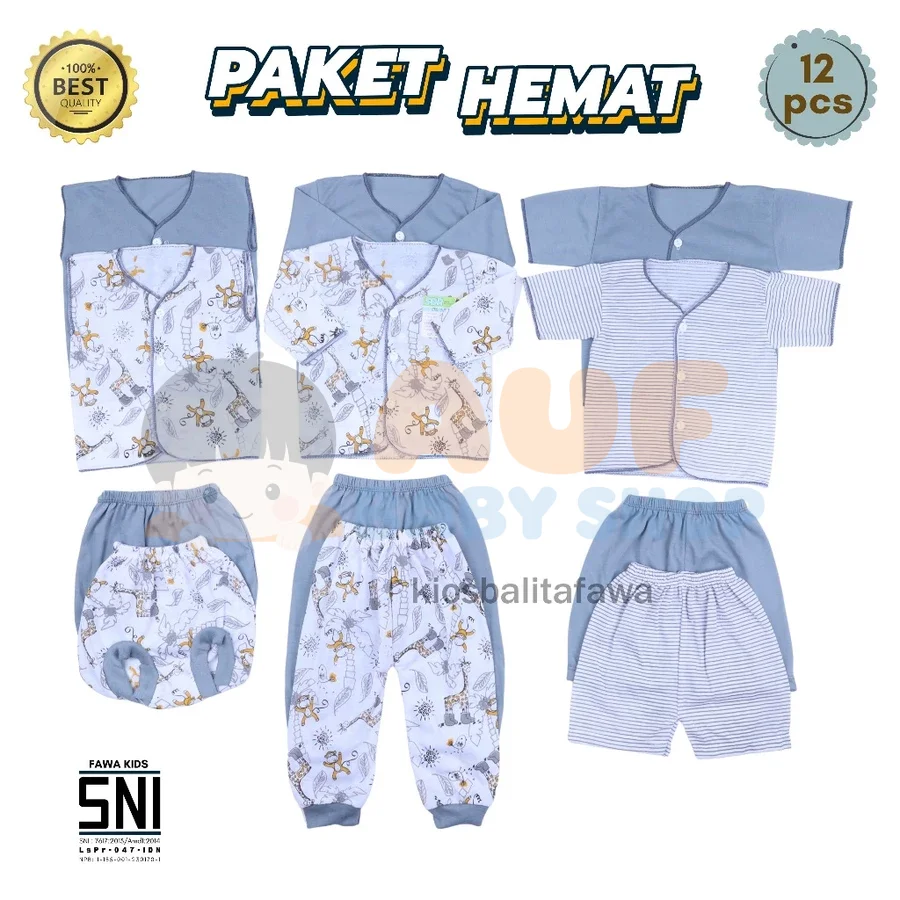 12 PCS Paket Baju Bayi New Born 0-3 Bulan SNI (Grey)