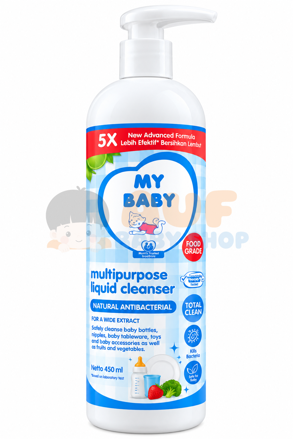 MY BABY BOOTLE/LIQUID CLEANSER PUMP 450ML