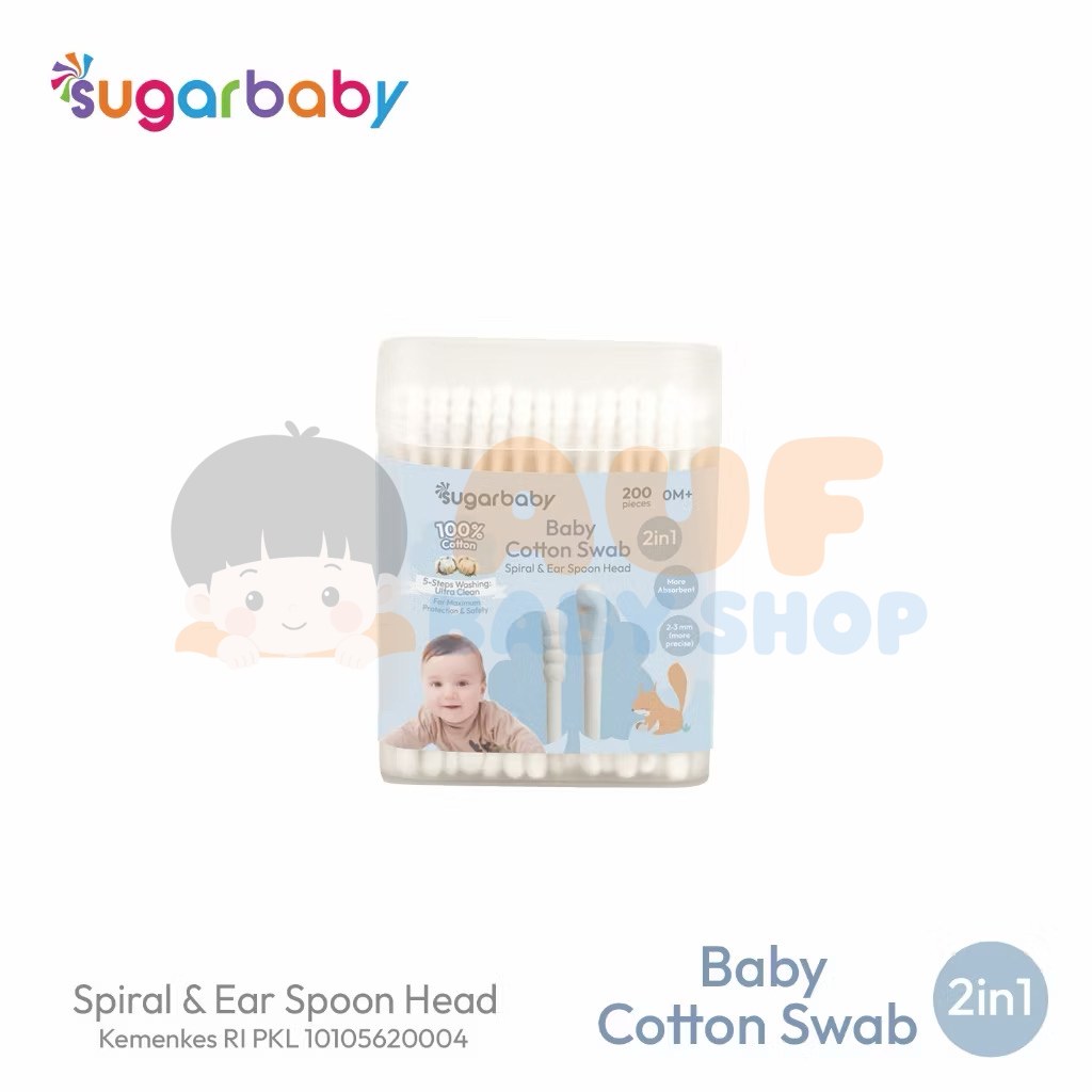 Sugarbaby Baby Cotton Swab 2in 1 Mix Type 200PCS Spiral & Ear Spoon Head