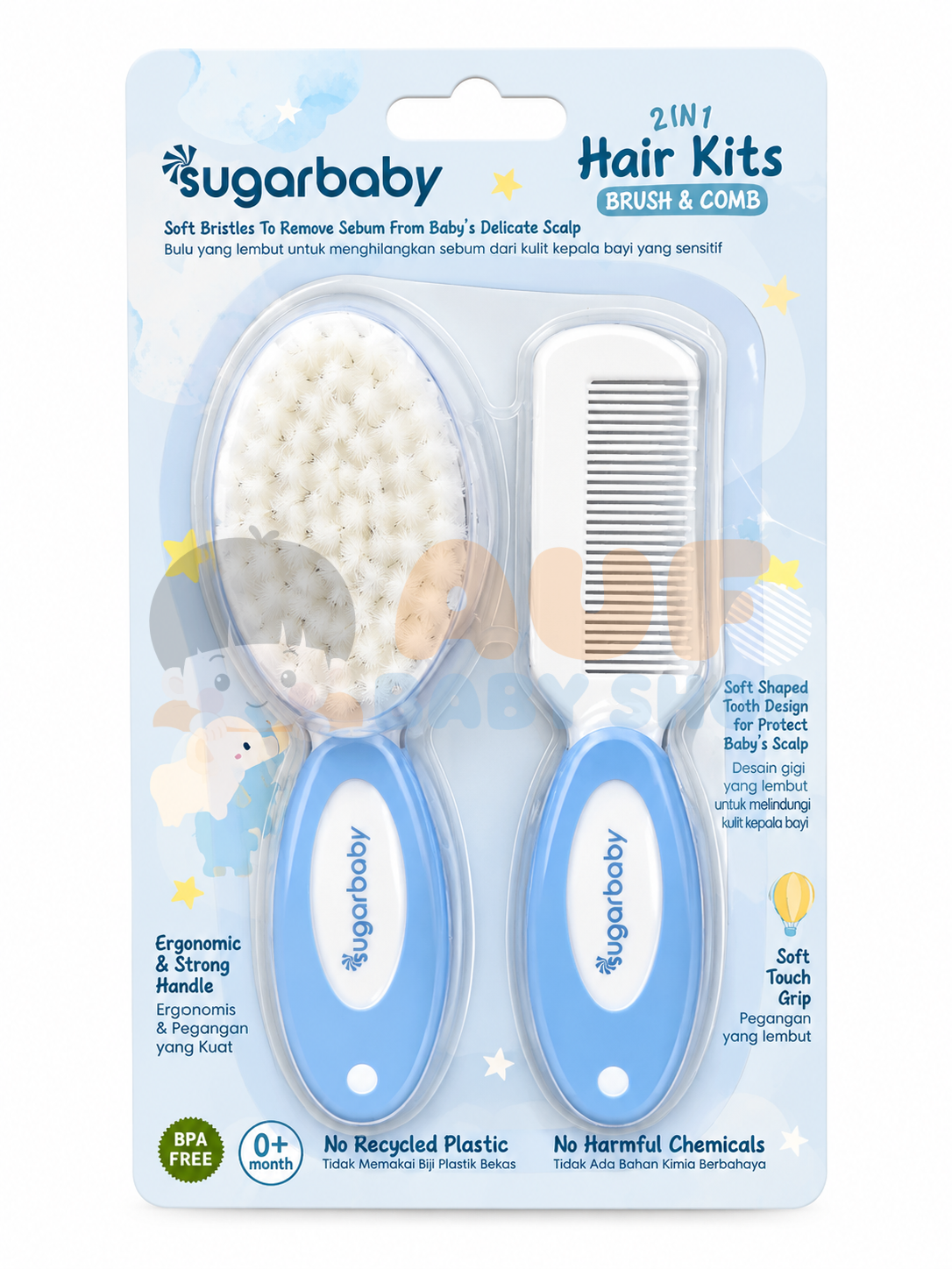 Sugarbaby 2 in 1 Hair Kits Brush & Comb - Blue