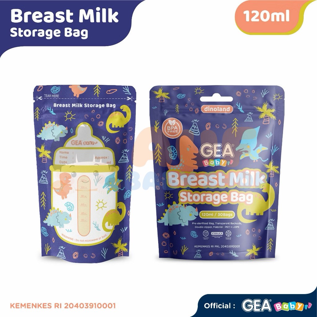 GEA BABY 120ML POUCH (DINOLAND DARK BLUE) BREAST MILK STORAGE BAG PATTERN
