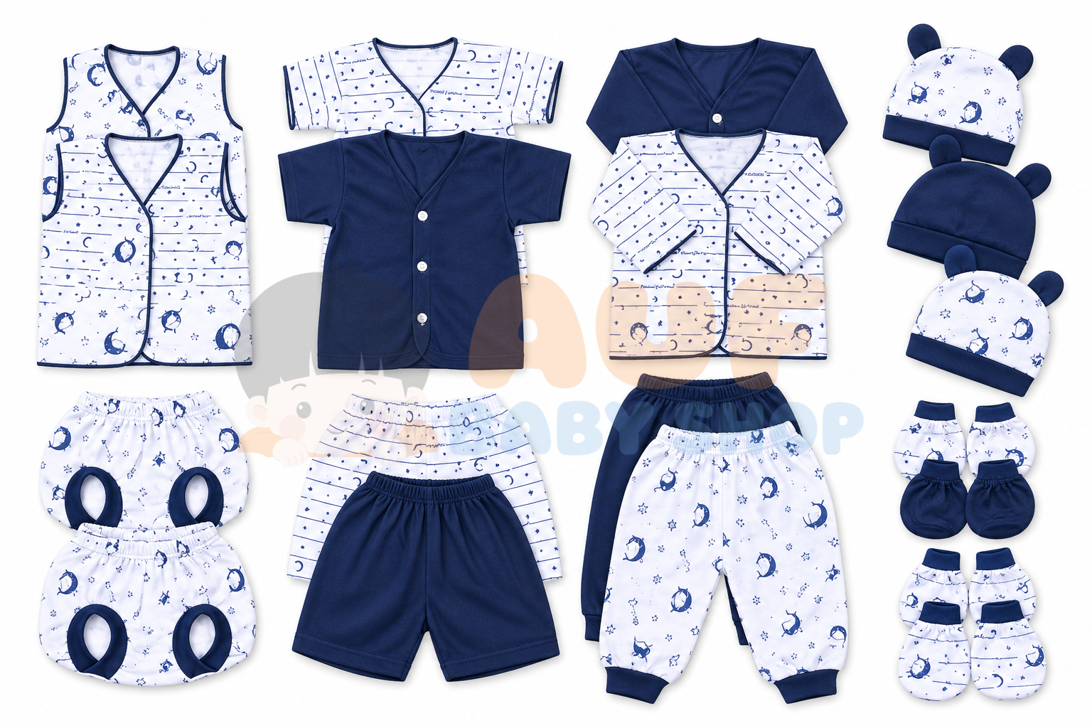27 PCS Paket Baju Bayi New Born 0-3 Bulan SNI (Navy)