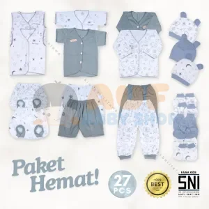 27 PCS Paket Baju Bayi New Born 0-3 Bulan SNI (Grey)