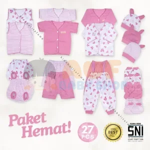 27 PCS Paket Baju Bayi New Born 0-3 Bulan SNI (Tulip Peach)