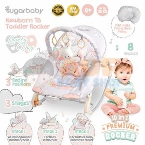 Sugarbaby 10-IN-1 Premium Rocker - Grey Lovely Day